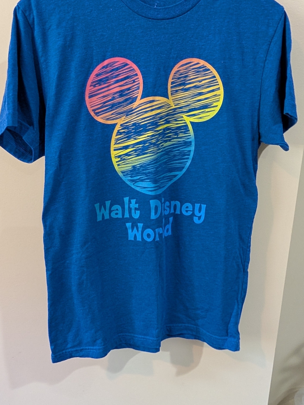 Disney Blue Graphic Tee with Rainbow Mickey